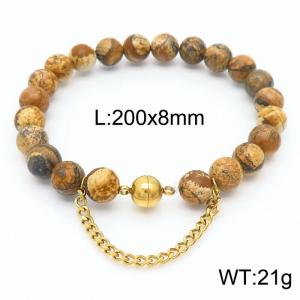 Cross border brown 200x8mm bracelet paired with gold bead titanium steel bracelet - KB169121-Z