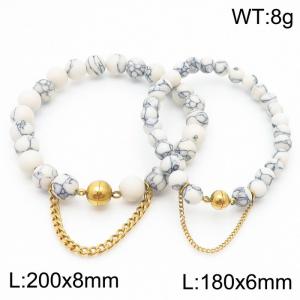 Cross border white bracelet paired with gold bead titanium steel bracelet set - KB169131-Z