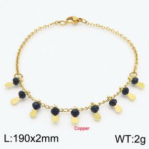 Stainless steel 190x3mm cuban mixed chain lobster clasp many black plastic beads cooper charm beautiful gold bracelet - KB169146-Z