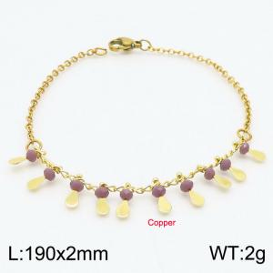 Stainless steel 190x3mm cuban mixed chain lobster clasp many purple plastic beads cooper charm beautiful gold bracelet - KB169147-Z