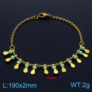 Stainless steel 190x3mm cuban mixed chain lobster clasp many green plastic beads cooper charm beautiful gold bracelet - KB169149-Z