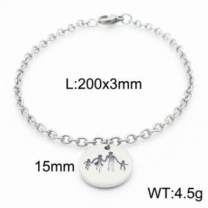 Stainless steel 200x3mm welding chain lobster clasp four members family circle charm simple style silver bracelet - KB169243-Z