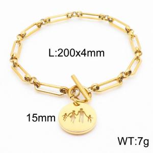 Stainless steel 200x4mm special link chain lobster clasp four members family circle charm simple style gold bracelet - KB169244-Z