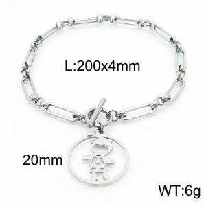 Stainless steel 200x4mm special link chain lobster clasp boy circle charm simple style silver bracelet - KB169245-Z