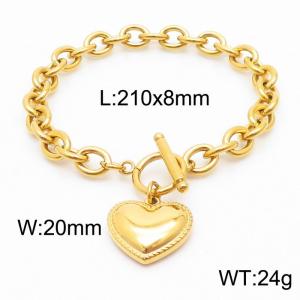 Stainless steel 210x8mm O letter chain circle clasp heart charm simple style gold bracelet - KB169246-Z