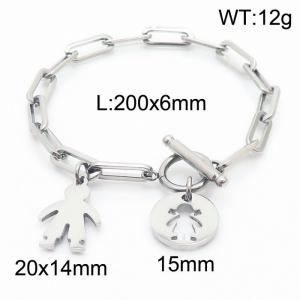 Stainless steel 200x6mm special link chain circle clasp boy&girl charm lovely silver bracelet - KB169247-Z