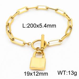 Stainless steel 200x5.4mm special link chain circle clasp lock charm gold bracelet - KB169248-Z