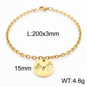 Stainless steel 200x3mm welding chain lobster clasp three members family circle charm simple style gold bracelet - KB169249-Z