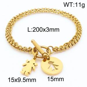 Stainless steel 200x3mm two layers rolo & O shape chain circle clasp boy&girl charm beautiful gold bracelet - KB169252-Z