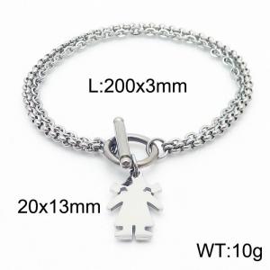 Stainless steel 200x3mm two layers rolo & O shape chain circle clasp boy charm beautiful silver bracelet - KB169253-Z