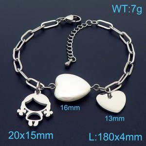 Stainless steel 180x4mm special link chain lobster clasp heart&girl charm beautiful silver bracelet - KB169255-Z