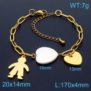 Stainless steel 170x4mm special link chain lobster clasp heart&boy charm beautiful gold bracelet - KB169256-Z