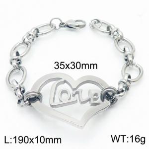 Stainless steel 190x10mm special link chain lobster clasp hollow love heart charm beautiful silver bracelet - KB169265-Z