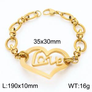 Stainless steel 190x10mm special link chain lobster clasp hollow love heart charm beautiful gold bracelet - KB169266-Z