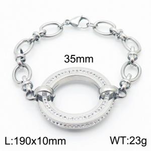 Stainless steel 190x10mm special link chain lobster clasp hollow crystal white mud circel charm beautiful silver bracelet - KB169269-Z