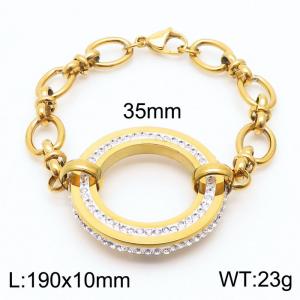 Stainless steel 190x10mm special link chain lobster clasp hollow crystal white mud circel charm beautiful gold bracelet - KB169270-Z