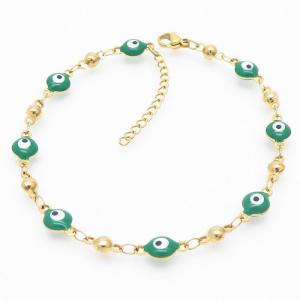 Green Color Evil Eye Easy Hook Gold Beads Link Chain Stainless Steel Bracelets - KB169285-MW