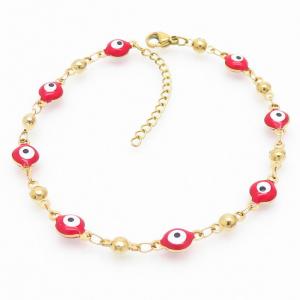 Red Color Evil Eye Easy Hook Gold Beads Link Chain Stainless Steel Bracelets - KB169286-MW