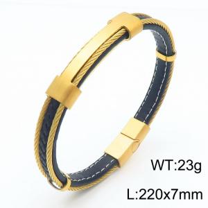 Stainless steel 220x7mm  art light luxury fashion strong power leather gold color bracelet - KB169306-KLHQ