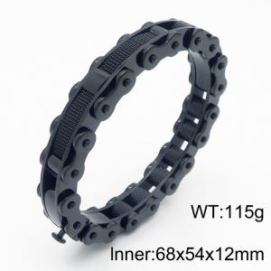Fashionable Stainless Steel Bicycle Chain Bracelet with Leather for Men Color Black - KB169325-KFC