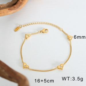 6.3+2 Inches (16+5 cm) Gold Stainless Steel Women Adjustable Bracelet With Love Charm - KB169558-WGML