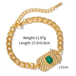 Stainless steel Cuban chain special rectangular retro green stone accessory charm gold bracelet - KB169586-WGJD