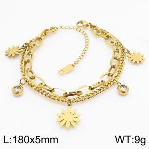 180mm Women Gold-Plated Stainless Steel Double-Chain Bracelet with Comic Flower Charms - KB169655-PY