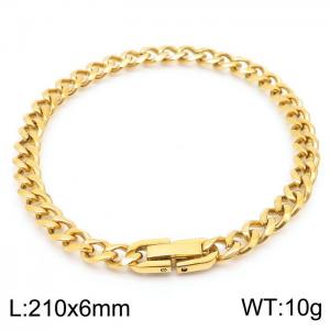 Stainless steel 210x6mm Cuban chain special buckle classic charm gold bracelet - KB169774-TSC