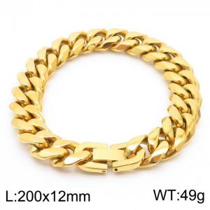 Stainless steel 200x12mm Cuban chain special buckle classic charm gold bracelet - KB169777-TSC