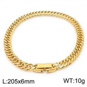 Stainless steel 205x6mm Cuban chain special buckle classic charm gold bracelet - KB169782-TSC