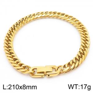 Stainless steel 210x8mm Cuban chain special buckle classic charm gold bracelet - KB169783-TSC