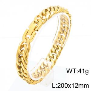 Stainless steel 200x12mm Cuban chain special buckle classic charm gold bracelet - KB169784-TSC