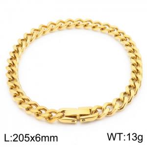 Stainless steel 205x6mm Cuban chain special buckle classic charm golg bracelet - KB169788-TSC