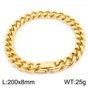 Stainless steel 200x8mm Cuban chain special buckle classic charm golg bracelet - KB169789-TSC