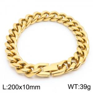 Stainless steel 200x10mm Cuban chain special buckle classic charm golg bracelet - KB169790-TSC