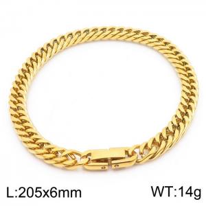 Stainless steel 205x6mm Cuban chain special buckle classic charm gold bracelet - KB169795-TSC