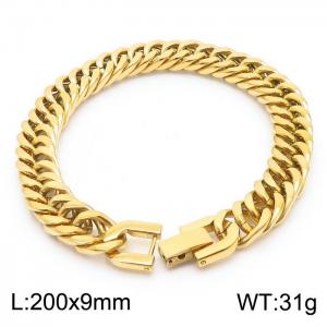 Stainless steel 200x9mm Cuban chain special buckle classic charm gold bracelet - KB169797-TSC