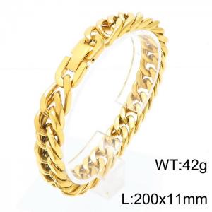 Stainless steel 200x11mm Cuban chain special buckle classic charm gold bracelet - KB169798-TSC