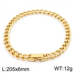 Stainless steel 205x6mm Cuban chain special buckle classic charm gold bracelet - KB169799-TSC