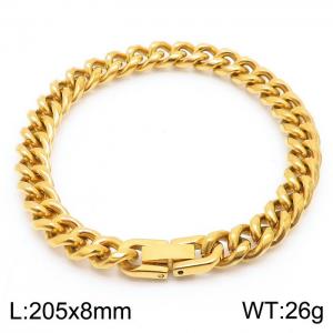 Stainless steel 205x8mm Cuban chain special buckle classic charm gold bracelet - KB169800-TSC