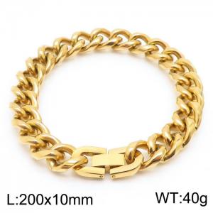 Stainless steel 200x10mm Cuban chain special buckle classic charm gold bracelet - KB169801-TSC