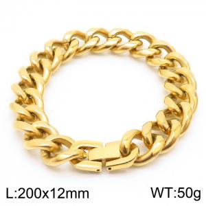 Stainless steel 200x12mm Cuban chain special buckle classic charm gold bracelet - KB169802-TSC