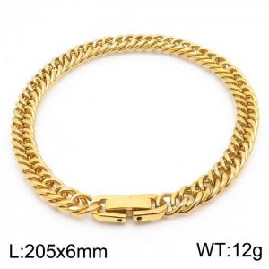 Stainless steel 205x6mm Cuban chain special buckle classic charm gold bracelet - KB169807-TSC