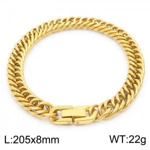 Stainless steel 205x8mm Cuban chain special buckle classic charm gold bracele - KB169808-TSC