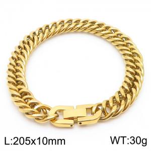 Stainless steel 205x10mm Cuban chain special buckle classic charm gold bracele - KB169809-TSC