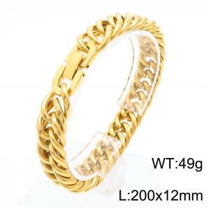 Stainless steel 200x12mm Cuban chain special buckle classic charm gold bracele - KB169810-TSC