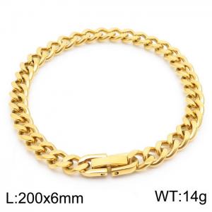 Stainless steel 200x6mm Cuban chain special buckle classic charm gold bracele - KB169815-TSC