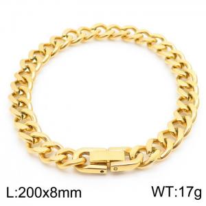 Stainless steel 200x8mm Cuban chain special buckle classic charm gold bracele - KB169816-TSC