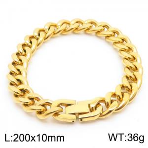 Stainless steel 200x10mm Cuban chain special buckle classic charm gold bracele - KB169817-TSC