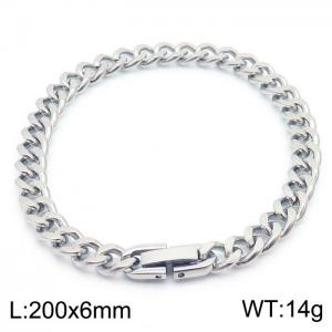 Stainless steel 200x6mm Cuban chain special buckle classic charm silver bracele - KB169819-TSC